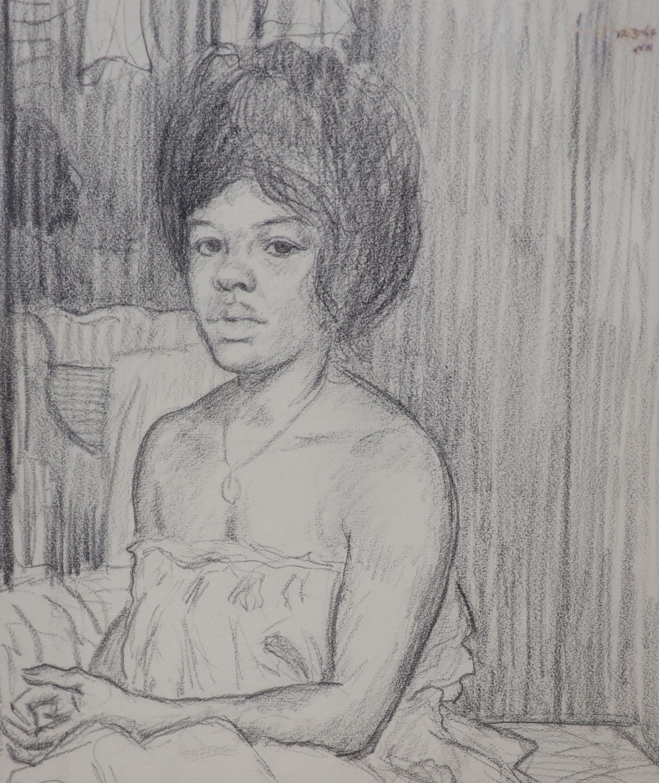 Clifford Hall (1904-1973), pencil drawing, Portrait of a black girl, signed and dated 12 3 64, 33 x 28cm